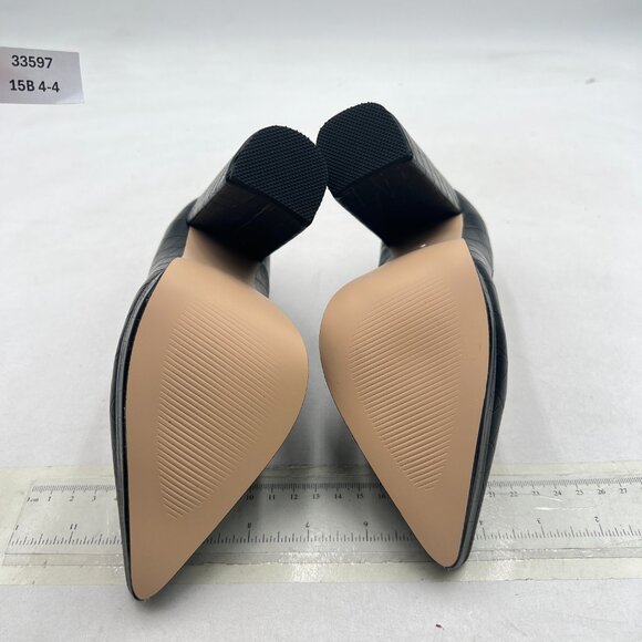 YDN Black Pointed Toe with Platform Pumps Stable Chunky High Heel Shoes - Picture 7 of 8